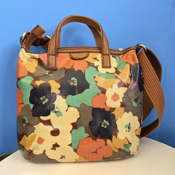 Retro Fossil Key Per Boho Crossbody Bag Coated Canvas Shoulder Floral Charms - Picture 2 of 12